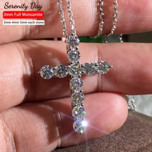 Collier croix Moissanite 3mm 4mm 5mm, certifié GRA, pendentif jésus en argent S925, chaîne de cou pour femmes, fiançailles, bijoux fins de mariée