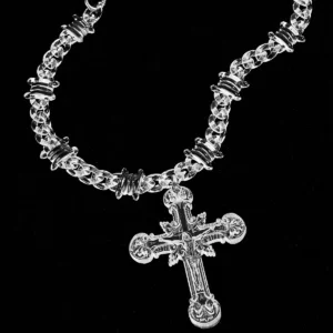 Grand collier de croix de Jésus-Christ en acrylique transparent pour hommes, tour de cou hip hop, fil de fer barbelé, lien cubain, bijoux masculins, cadeaux