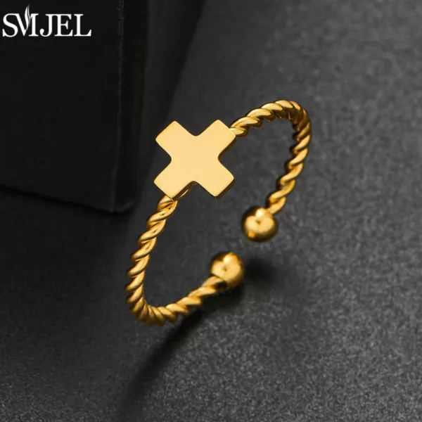 Bague croix chrétienne classique pour femmes et filles, réglable, minuscule croix, ouverture, mode, bijoux Jésus-Christ, cadeaux punk – Image 3