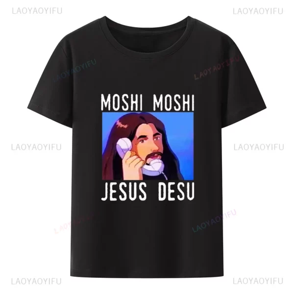 Moshi Moshi Jesus Desu T-shirt à manches courtes pour hommes, T-shirt drôle, Économie respirants, Économie décontractés à motifs en Y – Image 20