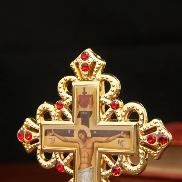 Croix orthodoxe Croix de Jésus à trois barres plaquée or 3,5 pouces Décor d'église Cadeau religieux Symbole spirituel Croix orthodoxe – Image 5