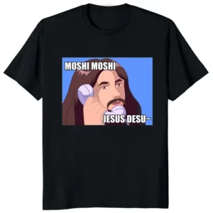 Moshi Moshi Jesus Desu T-shirt à manches courtes pour hommes, T-shirt drôle, Économie respirants, Économie décontractés à motifs en Y