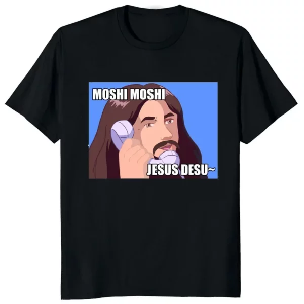 Moshi Moshi Jesus Desu T-shirt à manches courtes pour hommes, T-shirt drôle, Économie respirants, Économie décontractés à motifs en Y