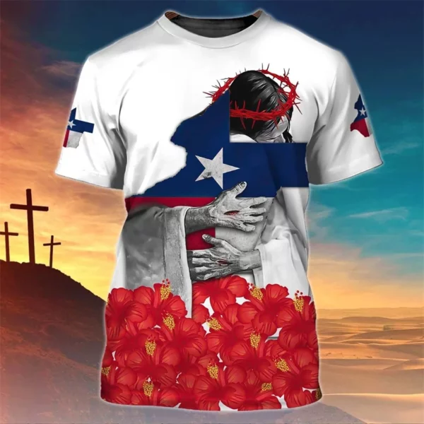 Mode 3D jésus croix impression t-shirt pour hommes christianisme dieu graphique surdimensionné T-shirts quotidien décontracté col rond à manches courtes hauts – Image 10