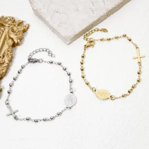 Bracelets de chaîne à maillons religieux en acier inoxydable 304 pour femmes, bijoux croix vierge marie, cadeau 18.5cm de long, 1 pièce