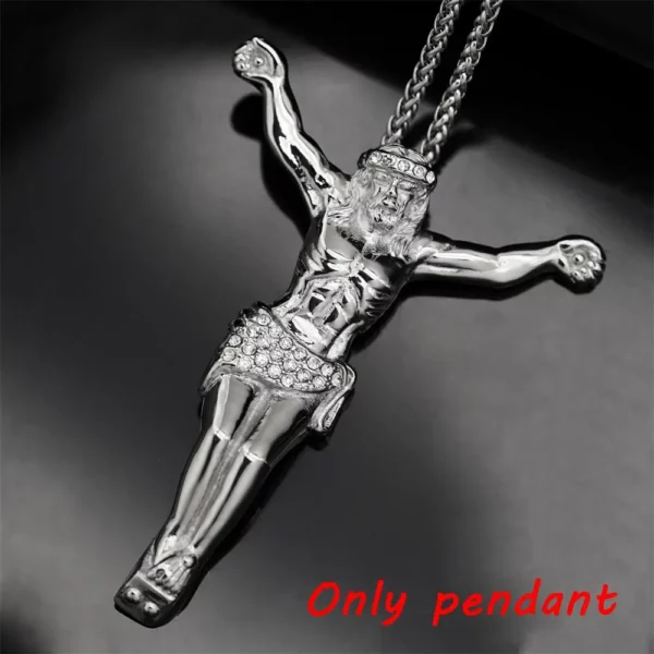 Collier croix de jésus religieux pour hommes, pendentif croix couleur or avec strass, bijoux cadeaux pour hommes, nouvelle collection – Image 6