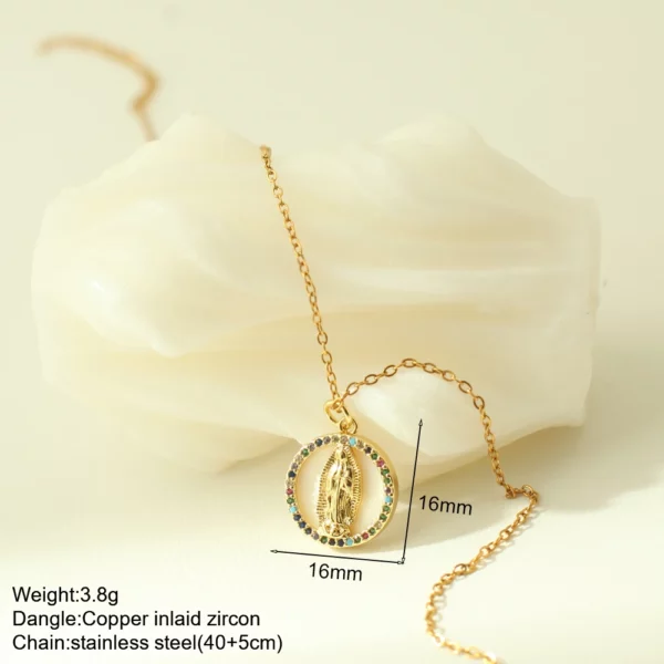 Nouveau en été couleur or bijoux pour Boho Croix et Vierge Marie Collier Pour Femmes En Acier Inoxydable Longue Chaîne Jésus Choker – Image 17