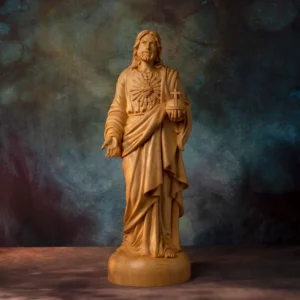 Statue de Jésus, prière du Sacré-Cœur, sculpture sur bois de buis, image de saint catholique religieux, décoration d'autel chrétien, sculpture