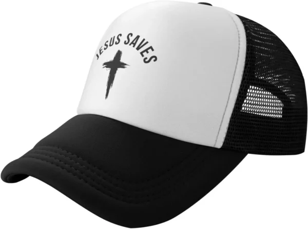 Casquette de baseball en maille pour hommes et femmes, chapeau de camionneur, Snapback noir, drôle, Jésus sauve la croix, dieu chrétien, foi, américains – Image 36
