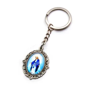 Porte-clés religieux en métal avec image d'icône Miraculous Fatima Carmen pour hommes et femmes