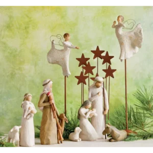 Statue de la Nativité de Jésus en résine, ensemble d'arbre de saule, ornements de la Sainte Famille, artisanat religieux de Pâques, bricolage personnalisé, cadeaux de vacances, 2025