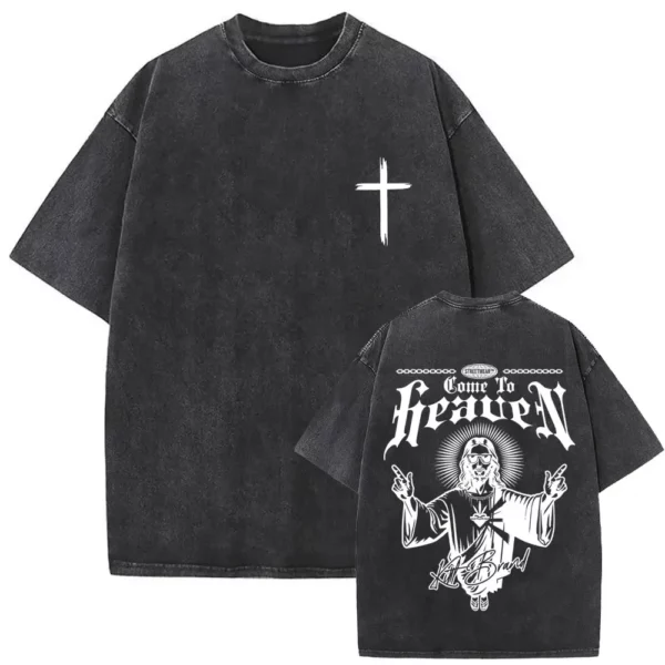 T-shirt délavé Vintage pour hommes et femmes, style religieux chrétien, jésus pardonne le père, gothique Rock, surdimensionné, Streetwear – Image 8