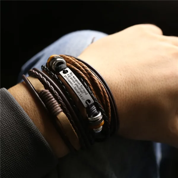 WESTBULL 3 pièces/ensemble Bracelets en cuir multicouche pour hommes croix charme Homme Bracelets cadeau bijoux – Image 3