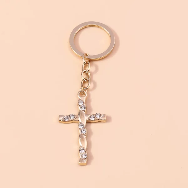 Porte-clés religieux croix en cristal biscuits pour femmes et filles, porte-clés, porte-clés, breloques de sac à main, bijoux à bricoler soi-même, cadeaux, luxe – Image 21
