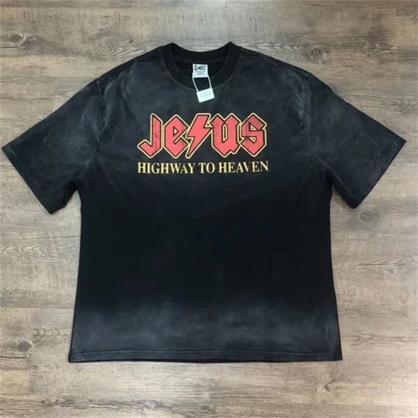 JESUS HIGHWAY TO HEAVEN SAINT MICHAEL T-shirt Hommes Femmes 1:1 Streetwear Noir Lavé T-shirt Top T-shirts – Image 2