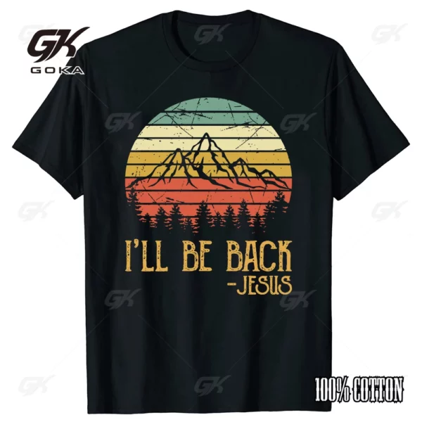 T-shirt en coton imprimé chrétien I'll Be Back pour femmes et hommes, manches courtes, col rond, style cool, streetwear vintage – Image 5
