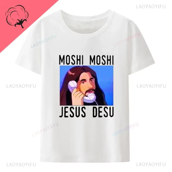 Moshi Moshi Jesus Desu T-shirt à manches courtes pour hommes, T-shirt drôle, Économie respirants, Économie décontractés à motifs en Y – Image 11