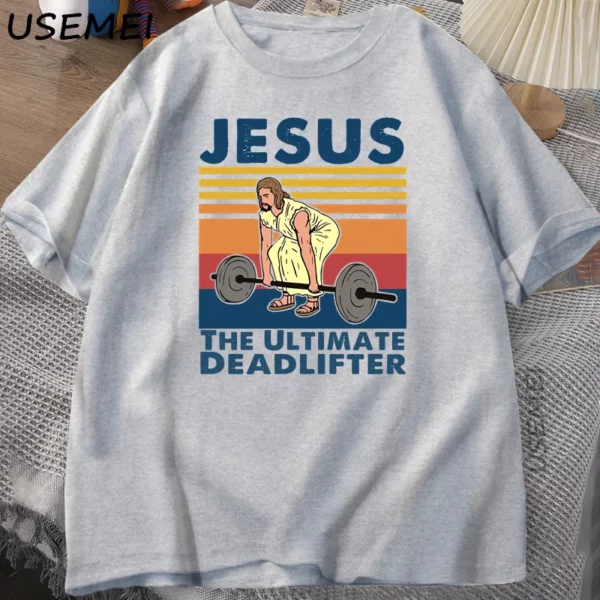 Jésus le dernier Deadlifter t-shirts foi religieuse gymnase T-shirt drôle coton T-shirt hommes Streetwear ample mâle vêtements – Image 8