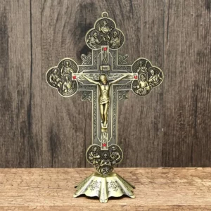Figurines de reliques d'église, Crucifix de jésus-Christ sur le support, Crucifix croisé, décoration de chapelle de maison