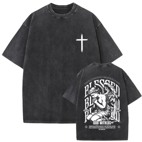 T-shirt délavé Vintage pour hommes et femmes, style religieux chrétien, jésus pardonne le père, gothique Rock, surdimensionné, Streetwear – Image 14