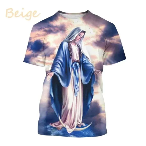 T-shirt imprimé 3D de la Vierge Marie pour femmes, déesse de la misériUL, chrétien, béni Jésus, dieu, t-shirts, vêtements pour femmes, unisexe, manches courtes – Image 7