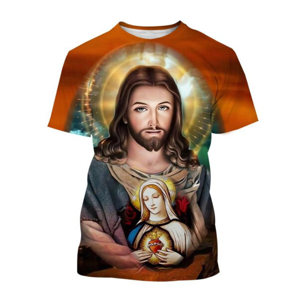 Offre spéciale mère de dieu chrétienne vierge marie impression 3D T-Shirt jésus croix dieu croix jésus aime tout chrétien unisexe haut décontracté – Image 26