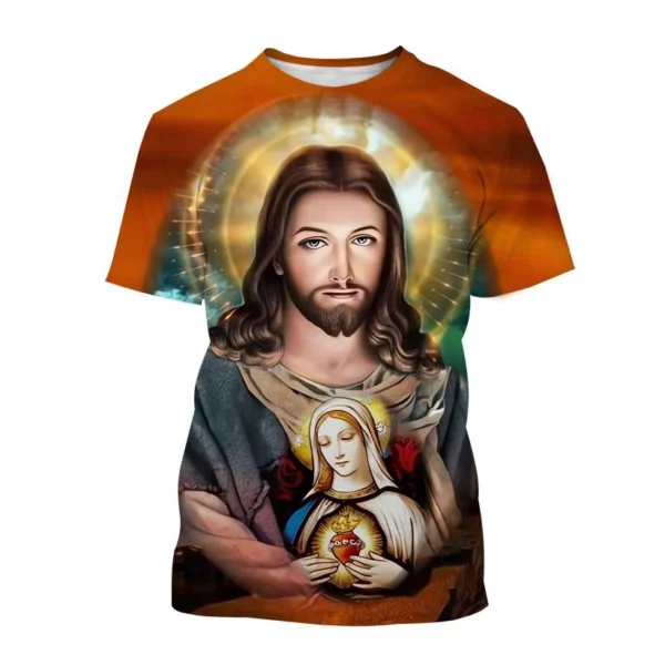 Offre spéciale mère de dieu chrétienne vierge marie impression 3D T-Shirt jésus croix dieu croix jésus aime tout chrétien unisexe haut décontracté – Image 9