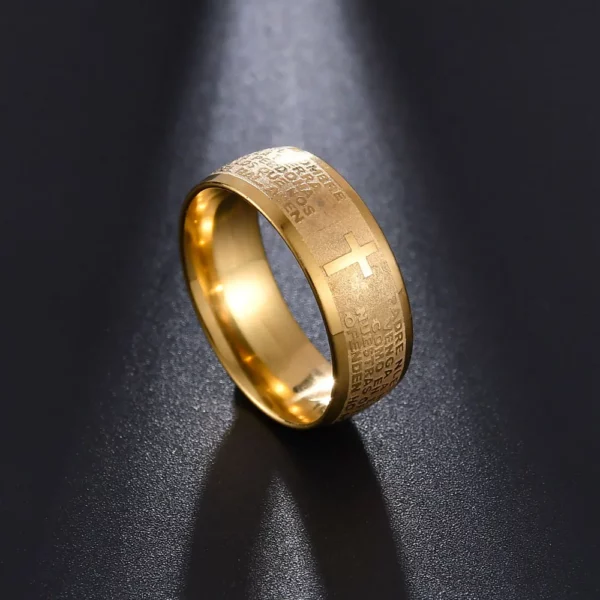 Bagues croix de Jésus en acier au titane pour femmes et hommes, bijoux de doigt, prière de la Bible, lettre chrétienne, vente en gros, nouveauté – Image 24
