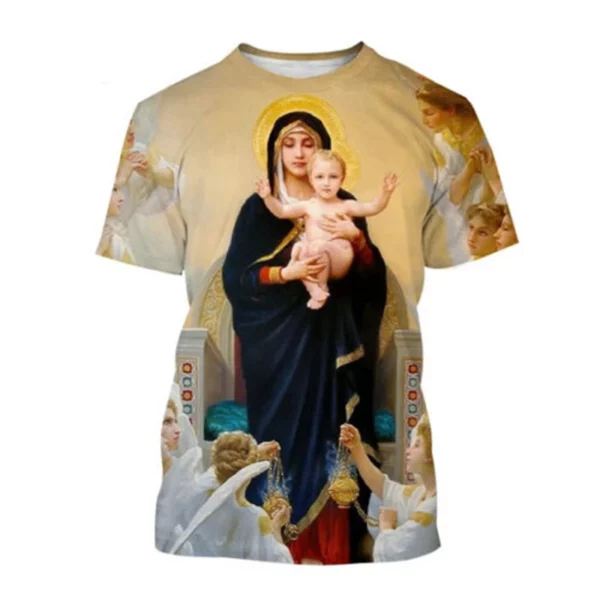 Vierge Marie T-Shirt déesse de la miséricorde impression 3D T-Shirt chrétien béni jésus dieu t-shirts femmes vêtements unisexe hauts courts – Image 9