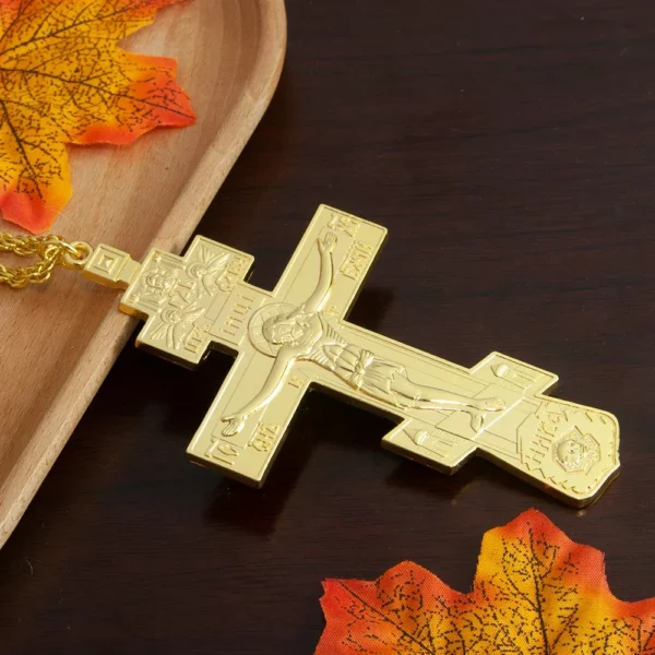 Collier avec pendentif croix pectorale plaquée or, Crucifix orthodoxe de jésus-Christ, pour prêtre et croyants – Image 5
