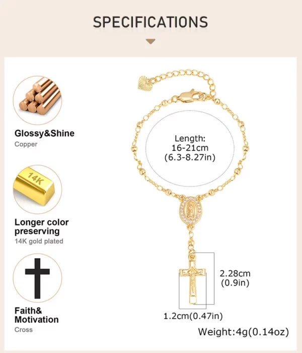 Bracelets plaqués or religieux narJésus Coss, catholique, cubique, contre-indiqué, chapelet, croix, lien perlé, bijoux – Image 10