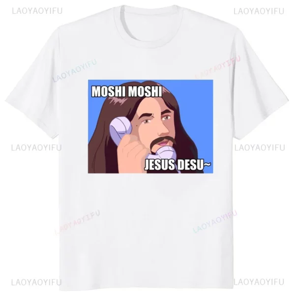 Moshi Moshi Jesus Desu T-shirt à manches courtes pour hommes, T-shirt drôle, Économie respirants, Économie décontractés à motifs en Y – Image 19