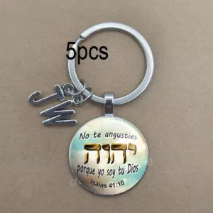 5 pièces JW carte Alphabet espagnol pas de te anges temps pierres précieuses porte-clés JW porte-clés jésus porte-clés