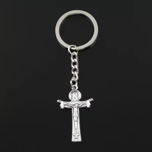 Porte-clés en métal, 30mm, bijoux, Bronze Antique, argent, pendentif croix jésus, 40x24mm, couleur plaqué