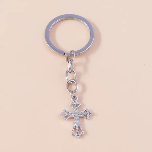 Porte-clés croix en cristal chic, porte-clés religieux de Jésus, porte-clés de voiture, pendentif de sac à main, accessoires de bijoux à bricoler soi-même – Image 13