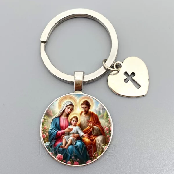 Porte-clés Jésus Sacré-Cœur Vierge Marie, porte-clés en verre breton, bijoux catholiques pour hommes et femmes, cadeaux – Image 30