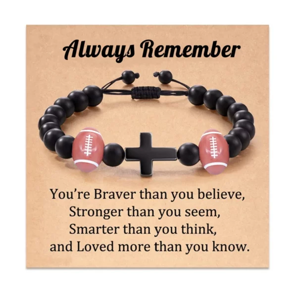 Bracelets de Prière en Pierre Naturelle pour Adolescent, Croix de Baseball, Basket-ball, Football, Idées avec Message, Carte Cadeau – Image 8