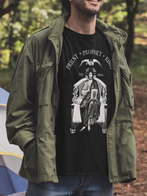 Prêtre prophète roi jésus byzantin icône catholique chrétien orthodoxe T-Shirt 100% coton col rond manches courtes décontracté hommes T-shirt – Image 3