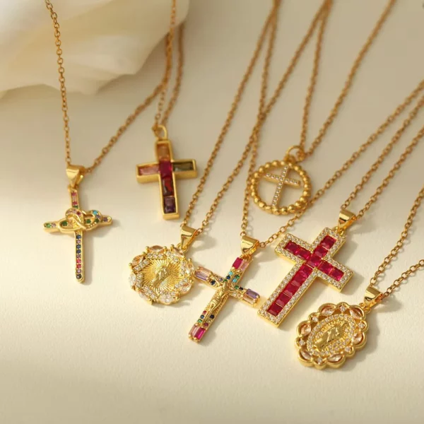Croix Collier Pour Les Femmes Bohème Jésus Vierge Marie Choker Boho Zircon Colliers En Acier Inoxydable Longue Chaîne Nouveau Dans le cou Bijoux – Image 2