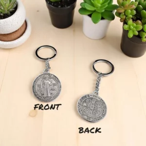 Porte-clés pendentif jésus saint benoît, Vintage, rond, motif Double face, en alliage croisé, accessoires populaires, 1 pièce