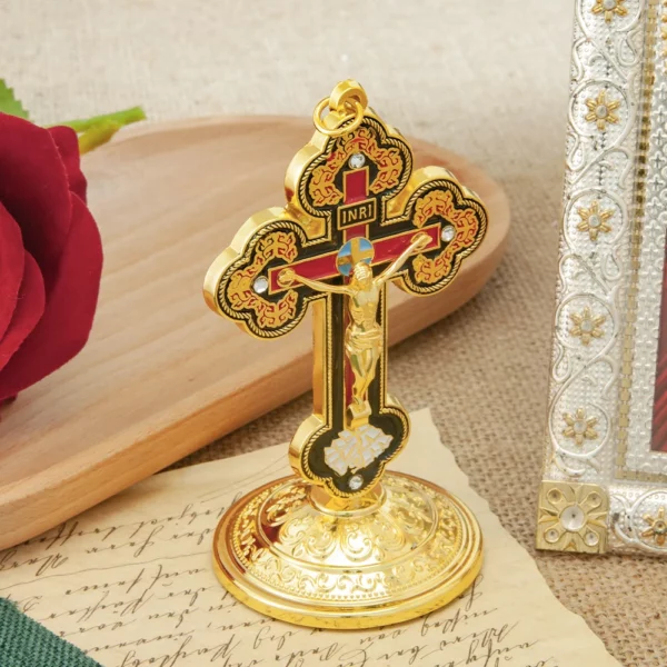 Statue de Jésus Nina ifix, croix de table de voiture plaquée or, artisanat religieux en métal, cadeau de prière pour la maison, naissance – Image 12