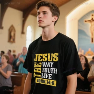 Jésus le chemin vérité vie John 14:6 t-shirts chrétiens graphique classique Streetwear à manches courtes cadeau d'anniversaire Style d'été T-shirt
