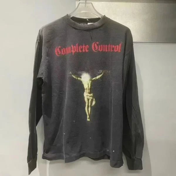 Toutes les saisons meilleure qualité coton Vintage lavé noir endommagé t-shirt hommes femmes jésus imprimé Saint à manches longues t-shirts hauts – Image 22