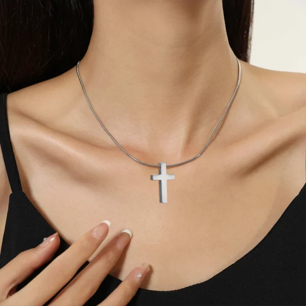 Pendentif croix de jésus pour femmes, couleur or argent, chaîne serpent en acier inoxydable, collier de foi pour femmes, bijoux religieux, cadeau – Image 5