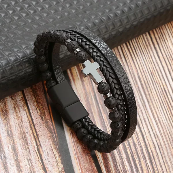 Breloques croisées classiques, 3 couches, tissées à la main, Bracelets en cuir de haute qualité pour hommes et femmes, à la mode, en pierre d'oeil de tigre, cadeau de mariage – Image 7