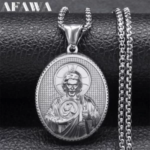 SAINT JUDE prier pour nous collier pour femmes hommes en acier inoxydable couleur argent Christ jésus médaille collier bijoux collier ZZ399