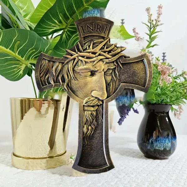 Croix murale en résine exquise, Crucifix chrétien 3D fabriqué à la main, décoration de maison, cadeau religieux pour hommes, ornement de noël et d'église – Image 4