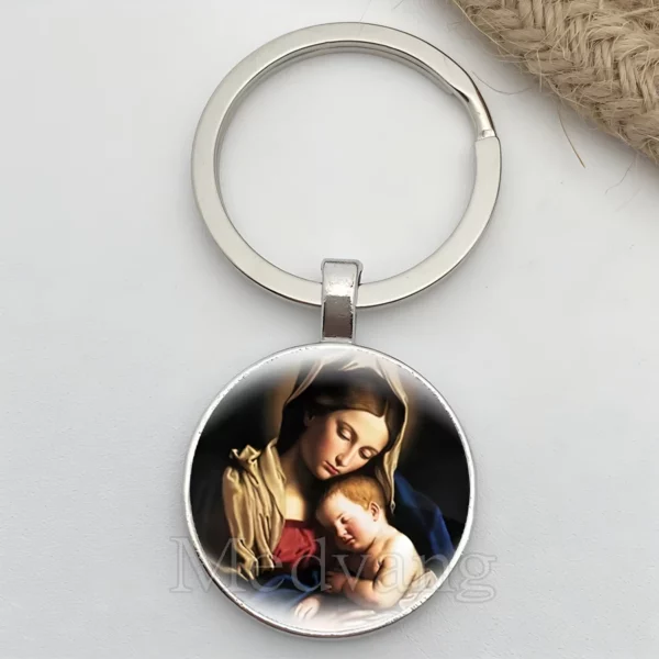 Porte-clés Vintage en verre à motif vierge marie, bijoux religieux, cadeau pour membre de la famille, adapté aux clés de voiture et de maison – Image 9