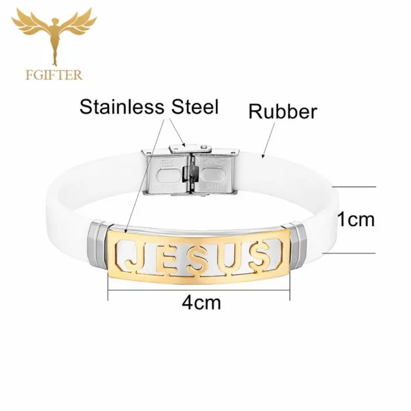 Bijoux chrétiens jésus bracelets doré en acier inoxydable manchette fermoir accessoires blanc Silicone bracelets hommes femmes Bracelet cadeaux – Image 4
