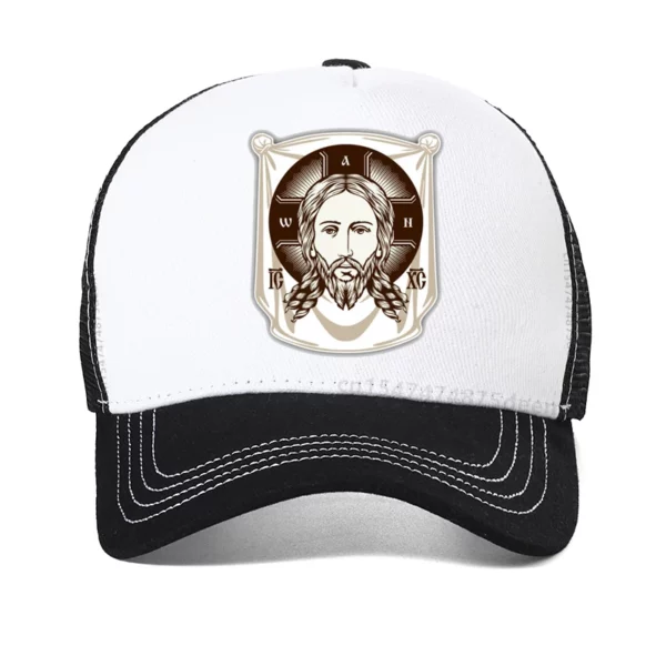 Casquette de Baseball pour Homme et Femme, Chapeau de Camionneur en Maille, Réglable, Visage de Jésus, Icône de l'Église Orthodoxe, Impression Religieuse – Image 14